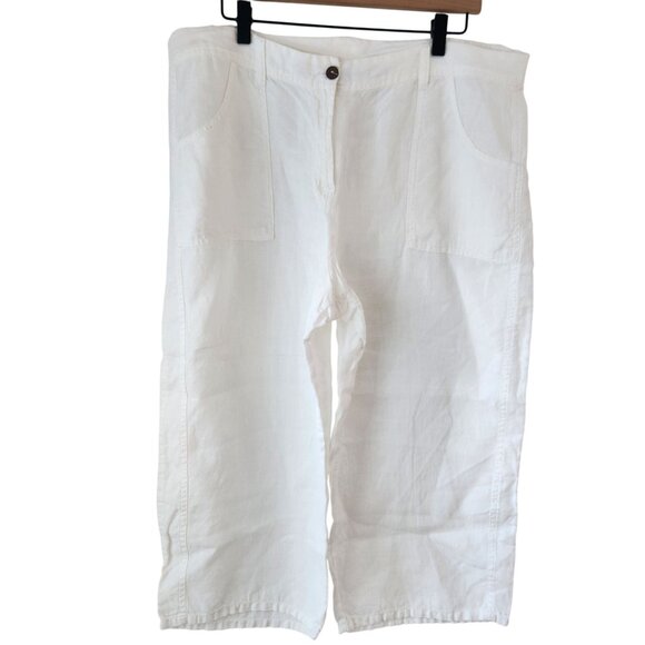 Chico's 100% Linen White Pants Cropped Ankle Beachy Lagenlook Women's 16 - Picture 1 of 6